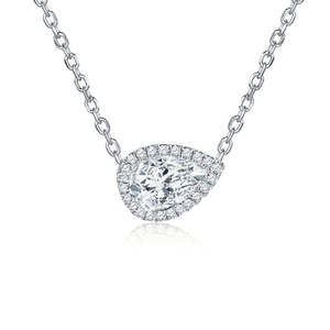 Rock & Divine Perfect Pear Halo Diamond Necklace in 18K Gold F VS2 0.57 CTW